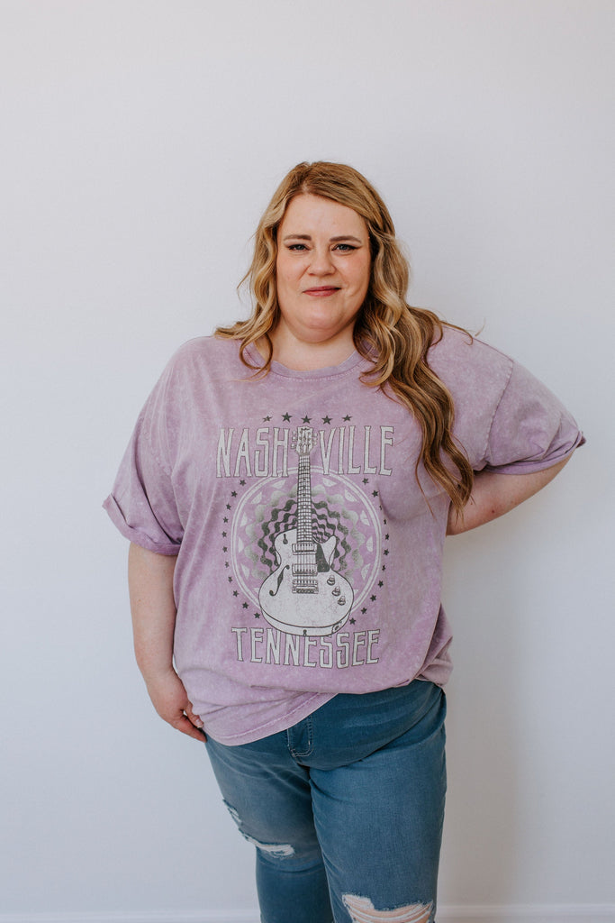 Nashville- Mineral Wash Graphic T-shirt Dress or Tee - Pink