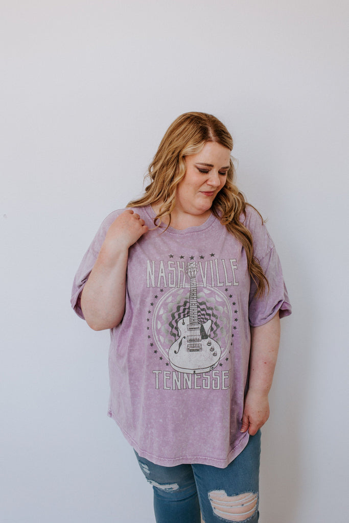 Nashville- Mineral Wash Graphic T-shirt Dress or Tee - Pink