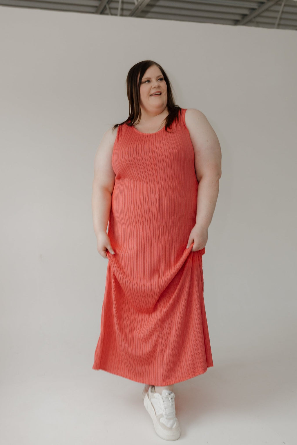 Textured Tank Strap Maxi Dress – Coral