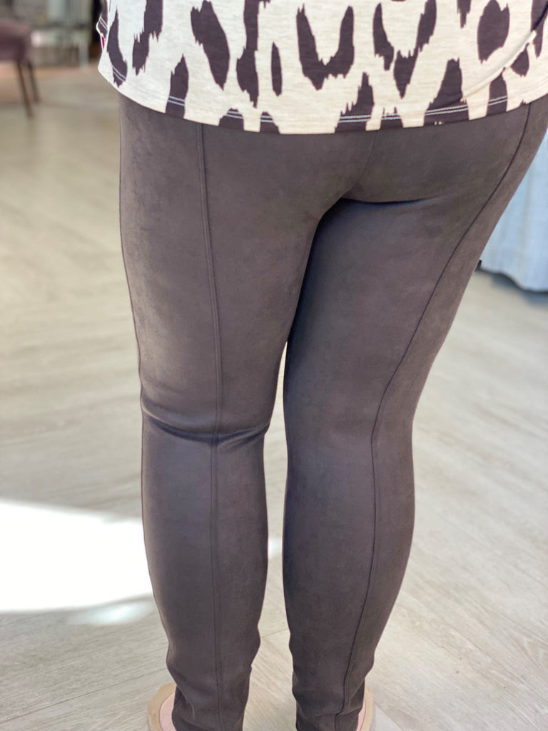 Spanx© FAUX SUEDE LEGGINGS IN OLIVE – Love Marlow