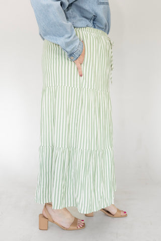Ribbon Green Tiered Maxi Skirt: The Flowy "It" Skirt