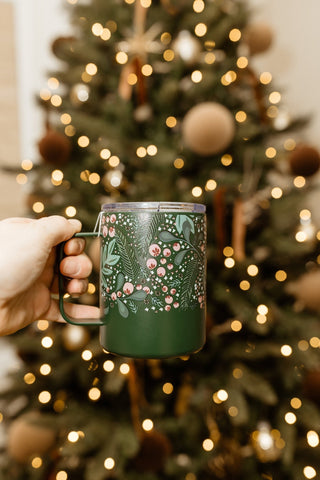 14oz HOLIDAY INSULATED MUG IN HOLLY JOLLY GREEN SPRIG - Love Marlow