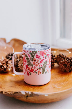 
            
                Load image into Gallery viewer, 14oz HOLIDAY INSULATED MUG IN HOLLY JOLLY PINK SPRIG
            
        