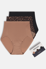 Spanx® Fit-To-You Brief 3-Pack Box in Cafe Au Lait, Iconic Leopard, Very Black