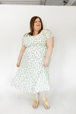 Blue Petal Smocked Floral Midi Dress