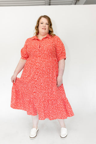 Caliente Floral Button-Front Tiered Midi Dress