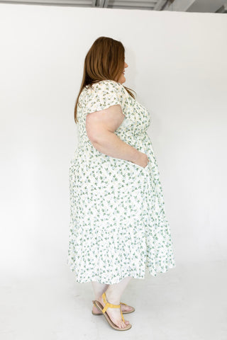 Blue Petal Smocked Floral Midi Dress