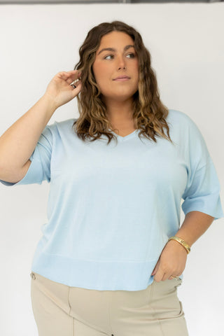 The Signature Dolman V-Neck: Airy Pale Blue Knit