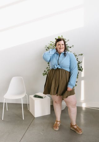 3/4 SLEEVE KNIT AND COTTON KNEE LENGTH DRESS IN SAGEWOOD - Love Marlow