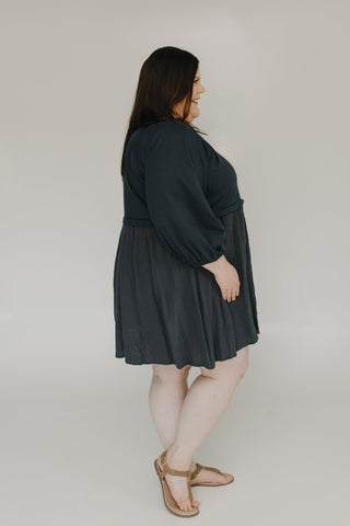 3/4 SLEEVE KNIT AND COTTON KNEE LENGTH DRESS IN SUMMER NIGHT SKY - Love Marlow