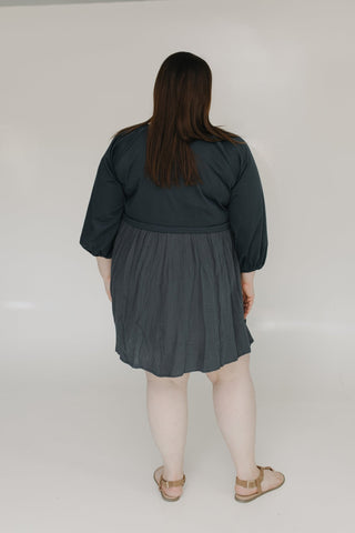 3/4 SLEEVE KNIT AND COTTON KNEE LENGTH DRESS IN SUMMER NIGHT SKY - Love Marlow