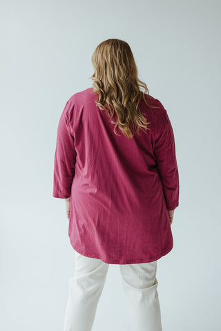 3/4 SLEEVE RAW SEAM TUNIC WITH POCKETS IN CRANBERRY - Love Marlow