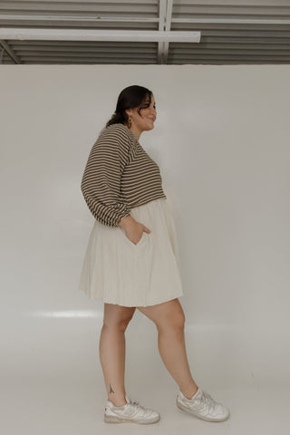 3/4 SLEEVE STRIPED AND SOLID KNEE LENGTH DRESS - Love Marlow