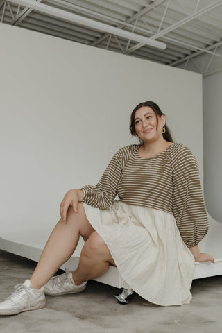 3/4 SLEEVE STRIPED AND SOLID KNEE LENGTH DRESS - Love Marlow