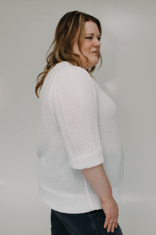 3/4 SLEEVE SWISS DOT BLOUSE WITH BANDED HEM - Love Marlow