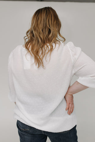 3/4 SLEEVE SWISS DOT BLOUSE WITH BANDED HEM - Love Marlow
