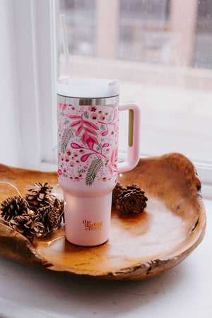40oz HOLIDAY TUMBLER IN HOLLY JOLLY PINK SPRIG