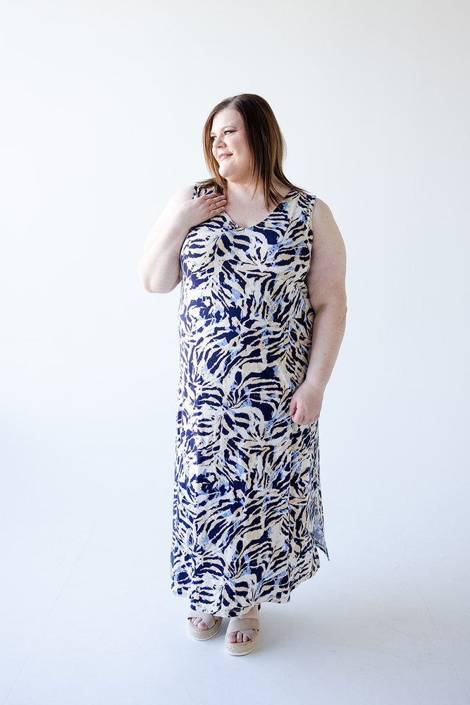 ABSTRACT PALM PRINT MAXI WITH BACK DETAIL
