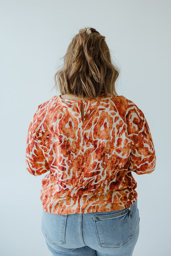 ABSTRACT PRINT BLOUSE WITH TIE DETAIL IN HAWAIIAN HIBISCUS