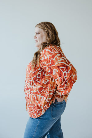 ABSTRACT PRINT PEASANT BLOUSE IN HAWAIIAN HIBISCUS