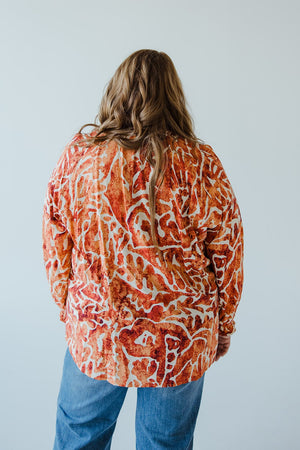 ABSTRACT PRINT PEASANT BLOUSE IN HAWAIIAN HIBISCUS