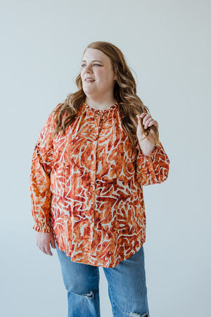 ABSTRACT PRINT PEASANT BLOUSE IN HAWAIIAN HIBISCUS