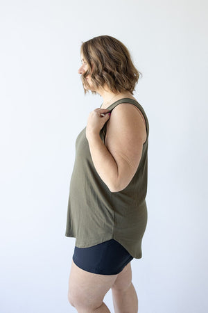 BASIC ROUND NECK TUNIC TANK IN ARMY