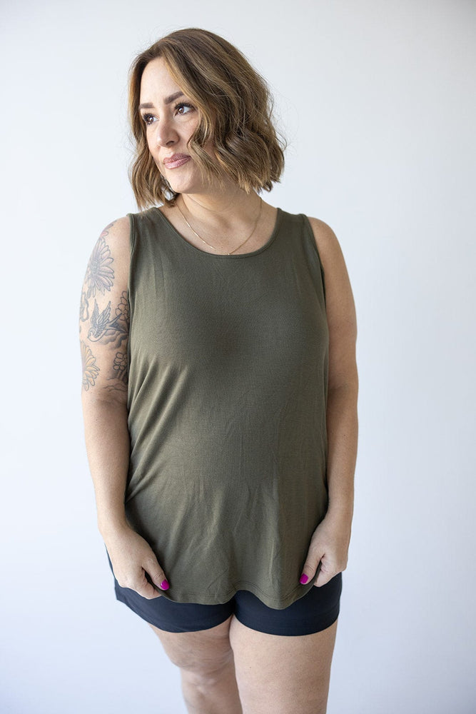 BASIC ROUND NECK TUNIC TANK IN ARMY