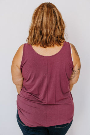 BASIC ROUND NECK TUNIC TANK IN FROSTED EGGPLANT