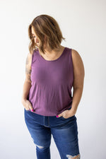 BASIC ROUND NECK TUNIC TANK IN FROSTED EGGPLANT