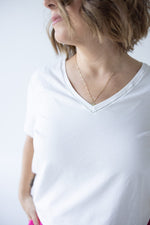 BASIC V-NECK TEE WITH SPARKLE IN CLOUD