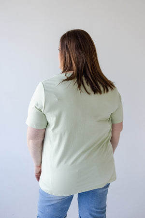 BASIC V-NECK TEE WITH SPARKLE IN PISTACHIO