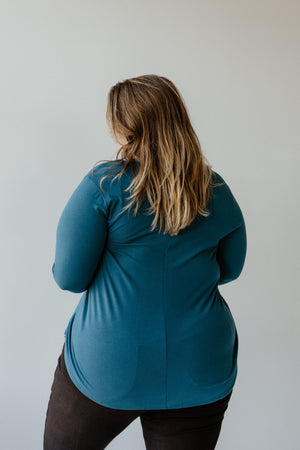 BASIC LONG-SLEEVE V-NECK TEE IN TEAL