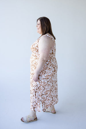 BLOT PATTERN MAXI WITH BACK DETAIL IN CAMEL