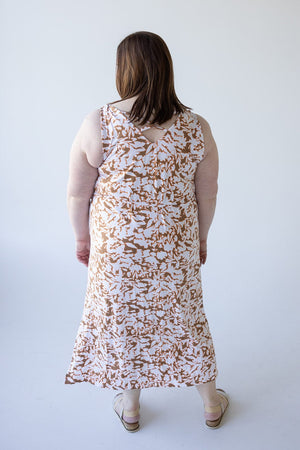 BLOT PATTERN MAXI WITH BACK DETAIL IN CAMEL