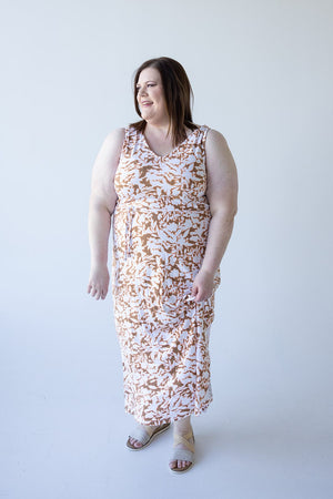 BLOT PATTERN MAXI WITH BACK DETAIL IN CAMEL