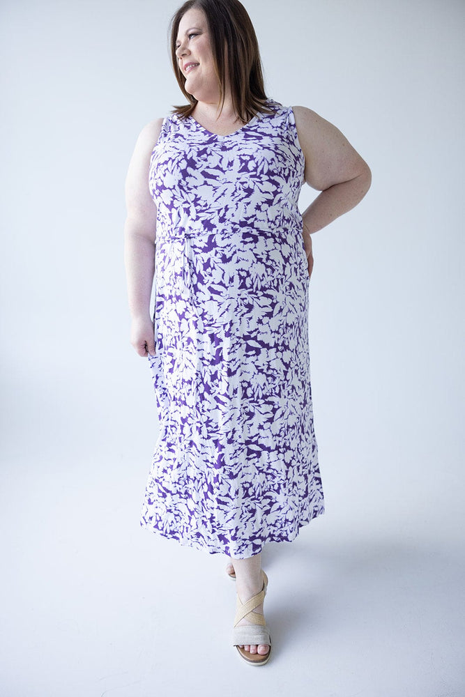 BLOT PATTERN MAXI WITH BACK DETAIL IN DEWBERRY