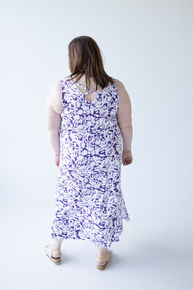 BLOT PATTERN MAXI WITH BACK DETAIL IN DEWBERRY