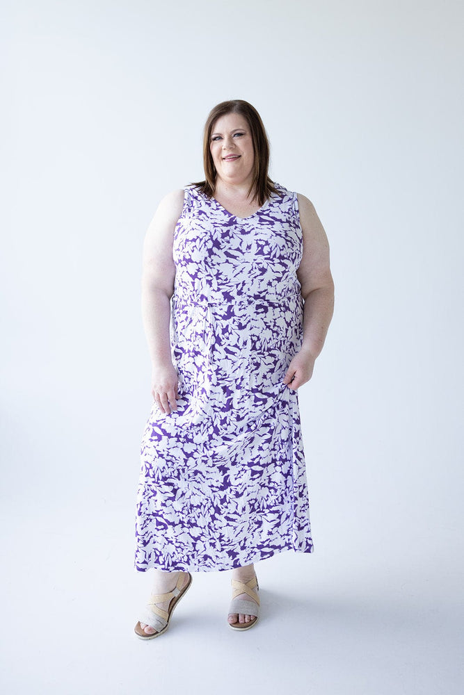 BLOT PATTERN MAXI WITH BACK DETAIL IN DEWBERRY