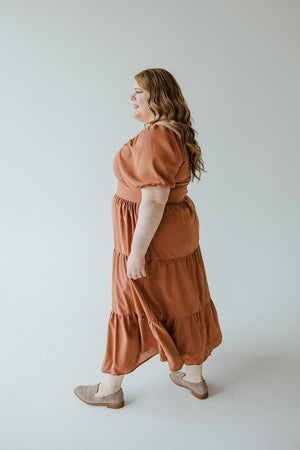 BUBBLE SLEEVE KNEE LENGTH DRESS IN BAKED CLAY