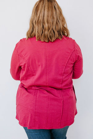 
            
                Load image into Gallery viewer, BUTTON-UP BLOUSE WITH RAW SEAM DETAILS IN CRANBERRY
            
        