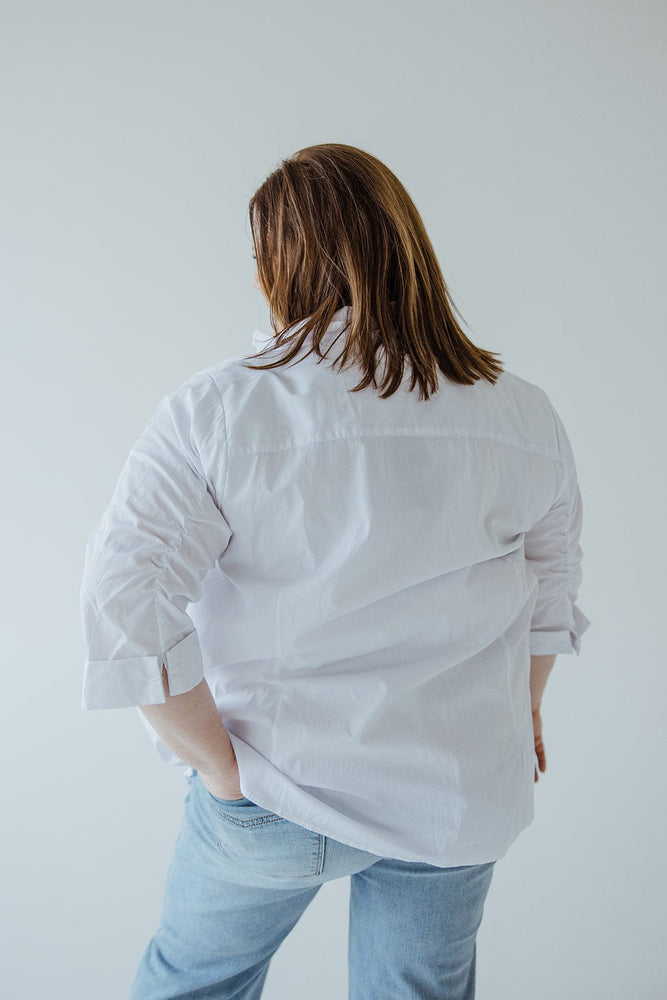 BUTTON-UP BLOUSE WITH RUCHED SLEEVES IN OFF-WHITE