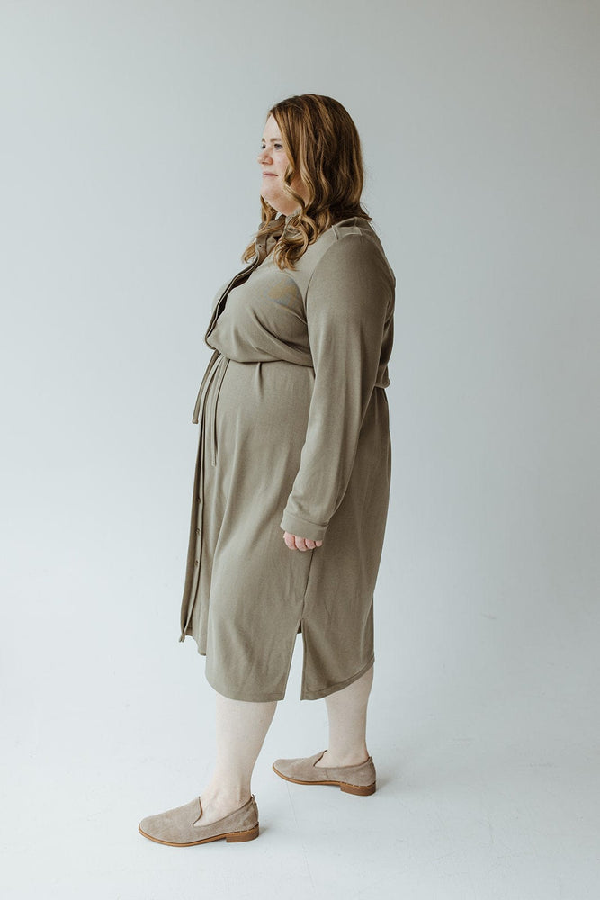 BUTTON-UP SHIRT DRESS IN CLARY SAGE