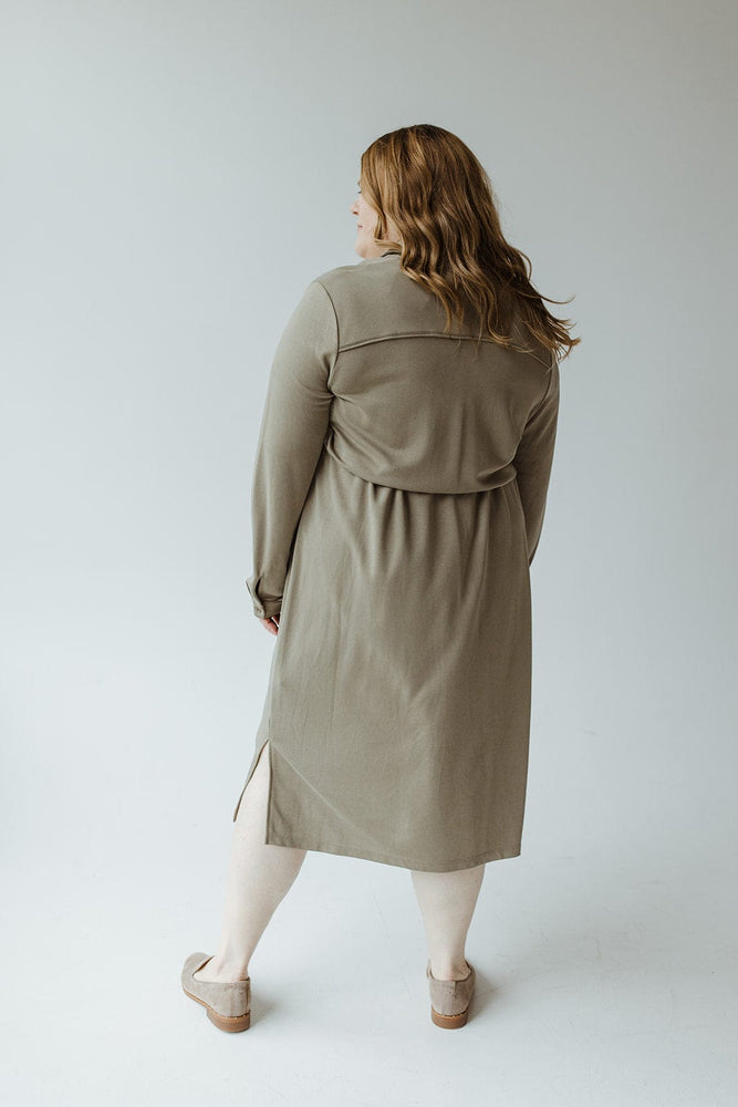 BUTTON-UP SHIRT DRESS IN CLARY SAGE