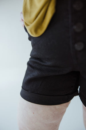 
            
                Load image into Gallery viewer, BUTTON FLY CUFFED SHORTS IN BLACK
            
        