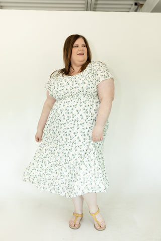Blue Petal Smocked Floral Midi Dress