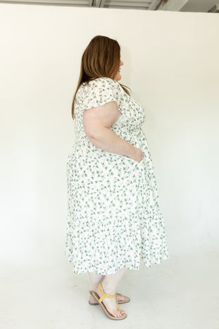 Blue Petal Smocked Floral Midi Dress