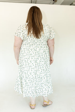 Blue Petal Smocked Floral Midi Dress