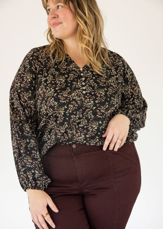Boho Floral Button-Front Blouse – Dusklight Blossom