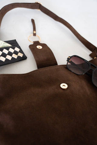 Boho Suede Bucket Bag – Chocolate